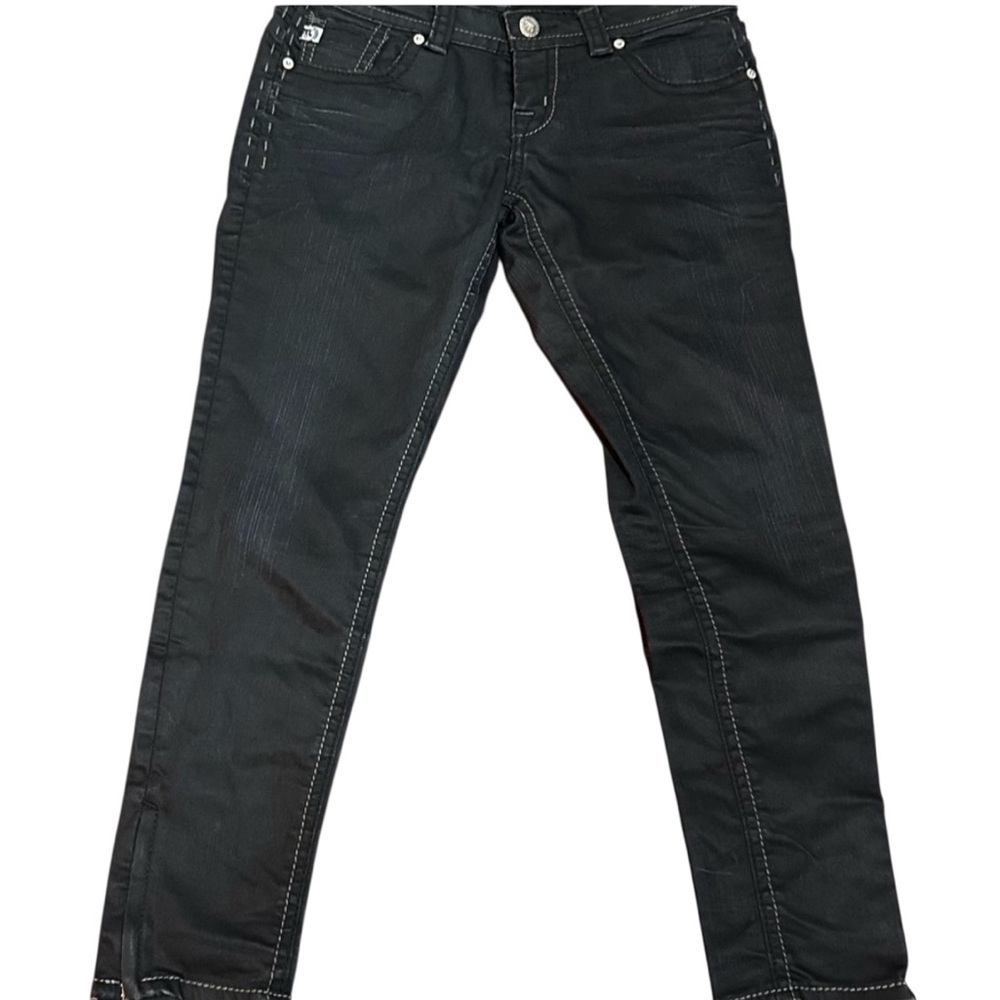 MEK‎ Denim Y2K Jeans Black Charcoal Straight Leg Embroidered Flap Pocket Size 30